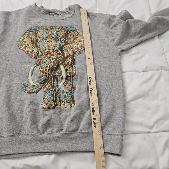 Riot Society Sweater Mens Medium Gray Elephant Crewneck Sweatshirt Tribal - Picture 7 of 8